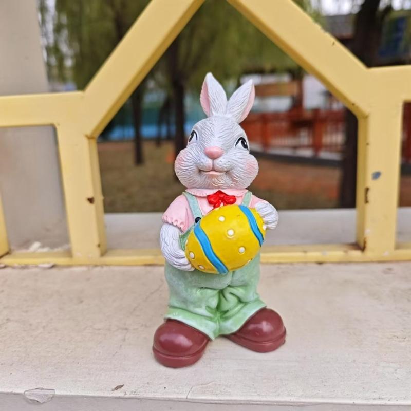 Easters Rabbit Sculpture Colorful Bunnies with Eggs Resins Figurine Statue Ornament for Home and Garden Decoration Gift