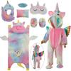 Girl 18 Inch Doll Sleeping Bag & Clothes Accessories Set - Unicorn Doll Costume with Unicorn Style Sleeping Bag, Eye Masks, Pillow, Slippers - Fits