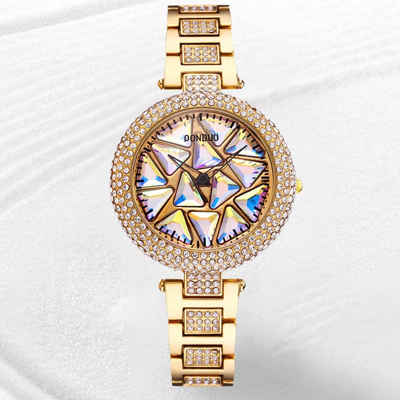 UTHAI CQ199 Colorful Gemstone Rotating Dial Full Diamond Women's Watch Casual Business Fashion Waterproof Alloy Quartz Watch