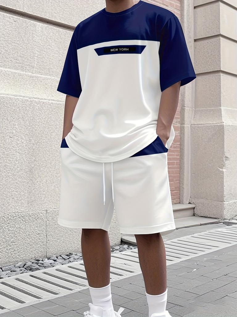 Men's Letter Print Crew Neck Short Sleeve Stylish Streetwear Men's Fashion Set Summer Casual Outdoor Vacation Two-Piece Set