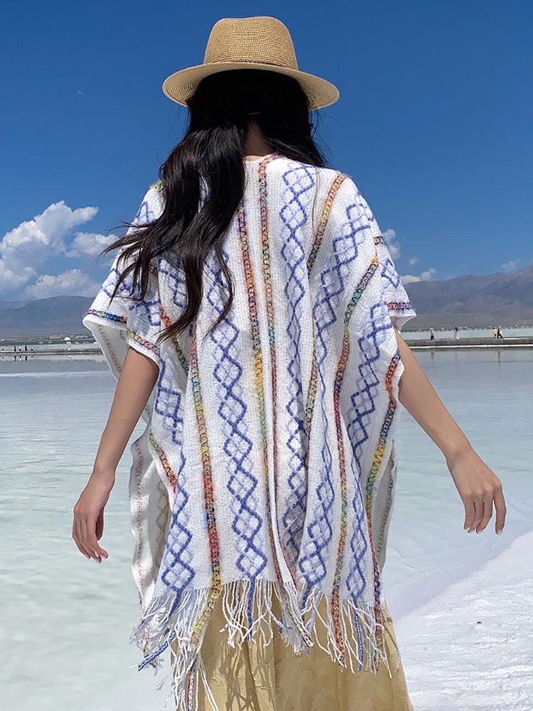 Winter Women Scarf Layers Poncho Elegant Lady White Striped Plaid Tassel Wraps Shawl Warm Scarve Capa Para Mujer Pashmina Cloak