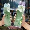 1PC Green Floral Leaf Marble Pattern 750ml Color Plastic Sports Water Bottle Leakproof Flip Straw Lid Suitable for Sports Office Home Use