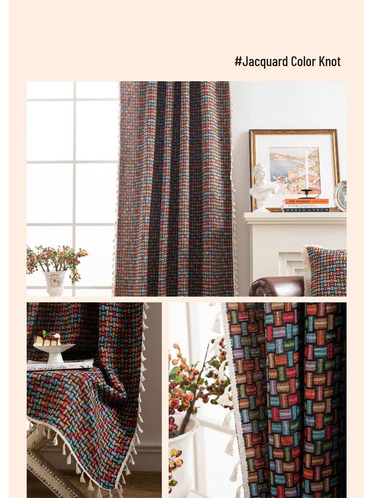 Imanqi Yun Arched Color Block Semi-Blackout Jacquard Curtains