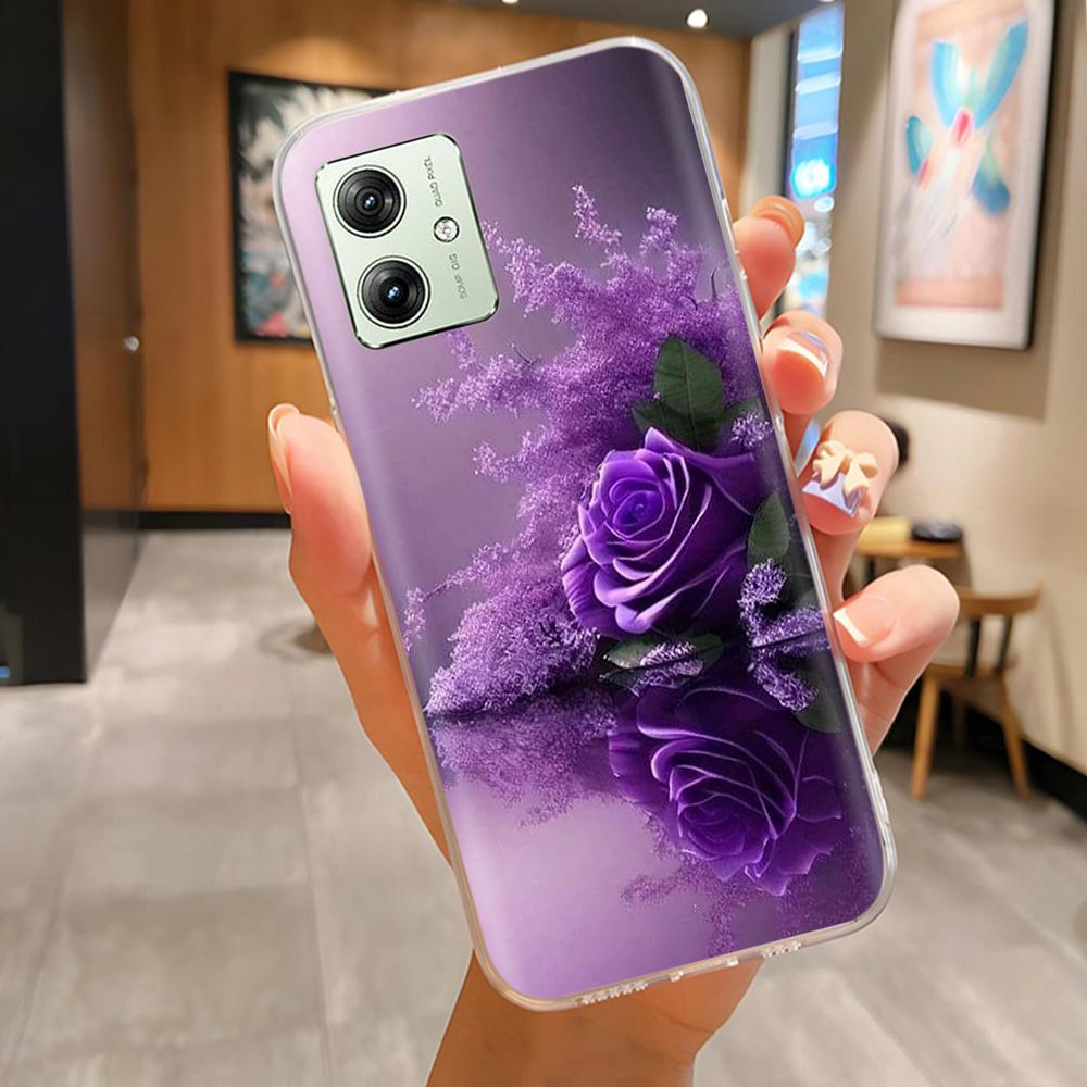 Soft Case For Moto G54 5G Case MotoG54 Silicone Phone Back Cover For Motorola Moto G54 Case XT-2343-1 Flower Love Heart Fundas