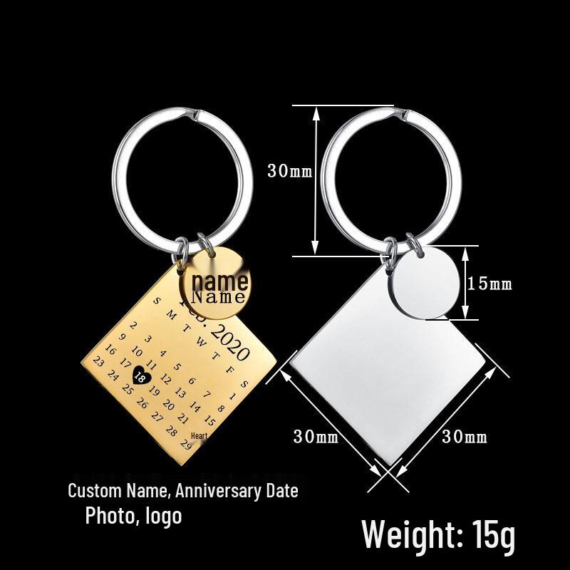 Trendy DIY Laser Engraved Stainless Steel Keychain Ornaments: Round & Square Calendar Pendants