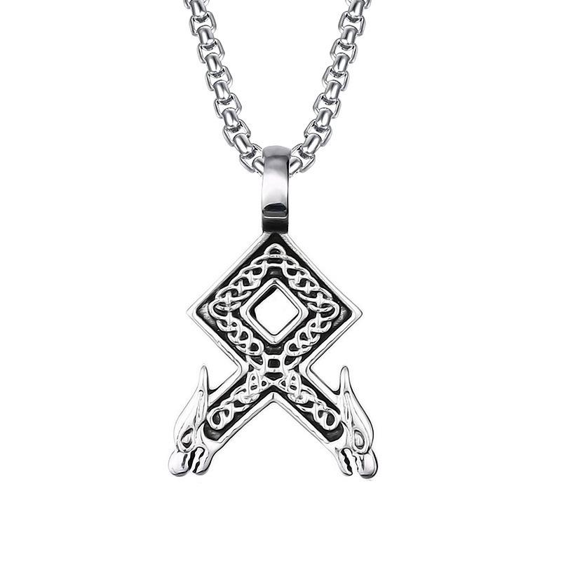 Viking Wolf Head Pendant Mens Titanium Steel Necklace Rune Charm