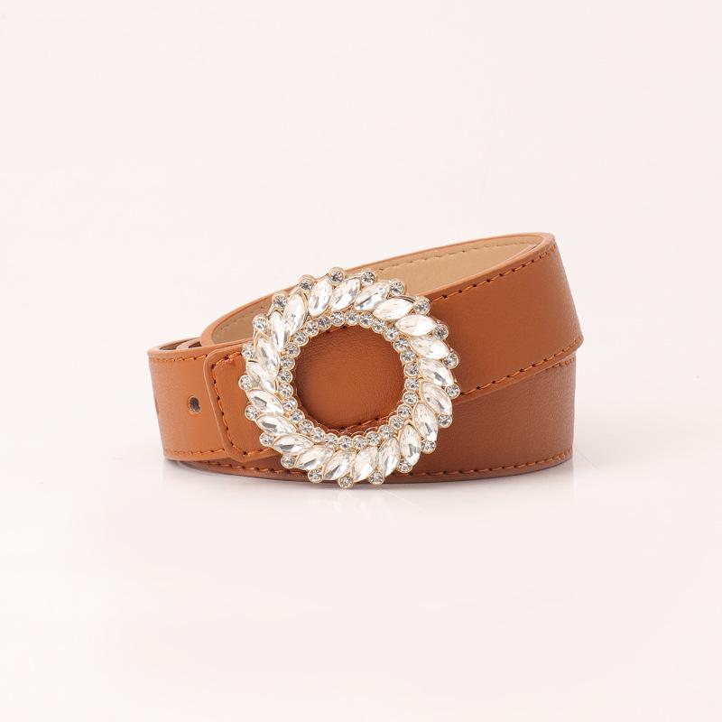 New Fashion Round Buckle Rhinestone Belt for Women Simple and Versatile Women's Belt Decoration High-end Belt