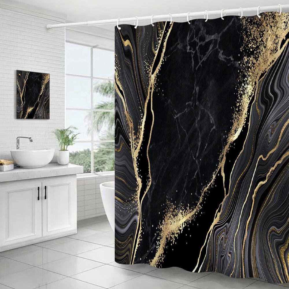 Abstract Blue Marble Shower Curtains Ink Art Textured Pattern Modern Polyester Fabric Home Bathroom Curtain Decor Set With Hooks