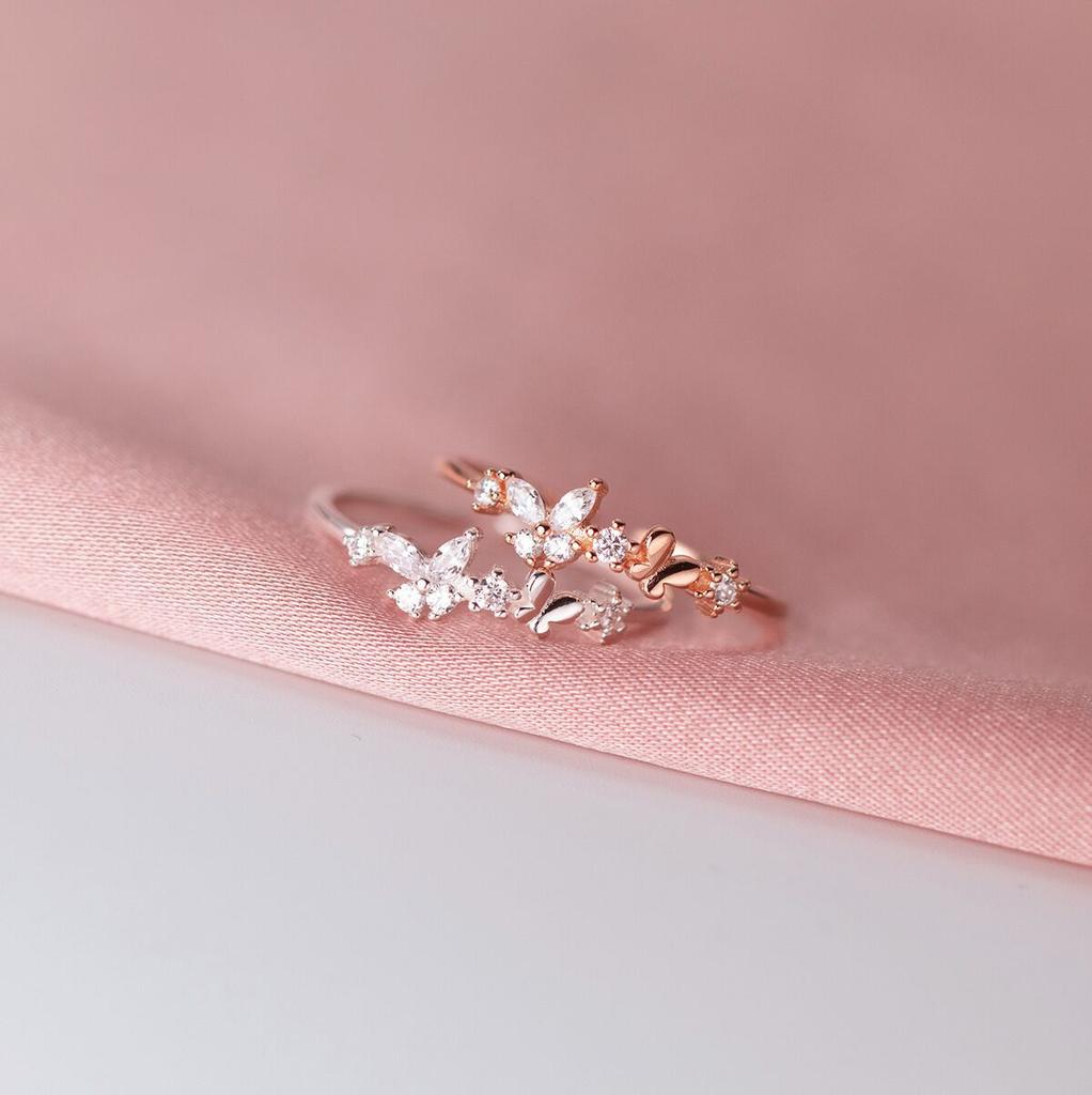 Real Money 925 Sterling Silver Zircon Crystal Butterfly Finger Rings For Women Girls Money 925 Wedding Party Jewelry Gift