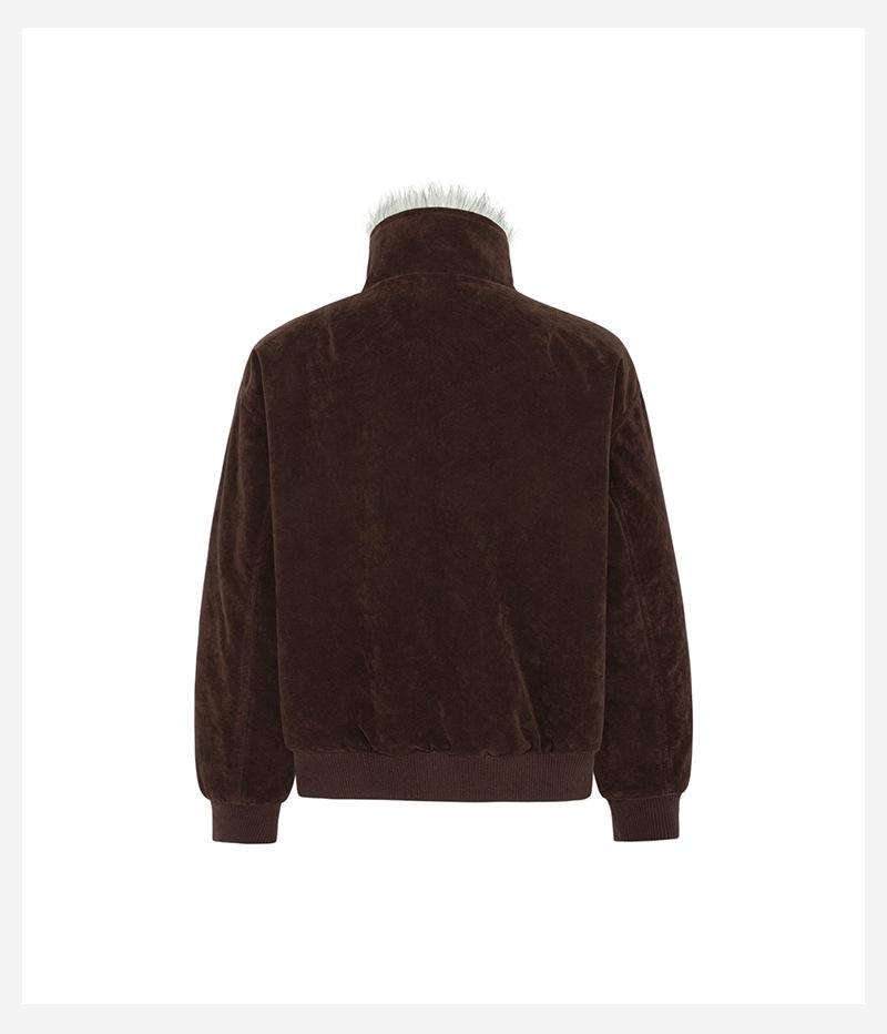 Unisex Winter Hunting Jacket: Wolf & Eagle Design, Thick Velvet & Cotton, Asymmetrical Lapel, Suede Accent, Stand Collar.
