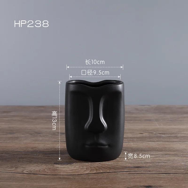 Nordic Minimalist Ceramic Abstract Vase Black and White Human Face Creative Display Room Figue Head Shape Tabletop Vase