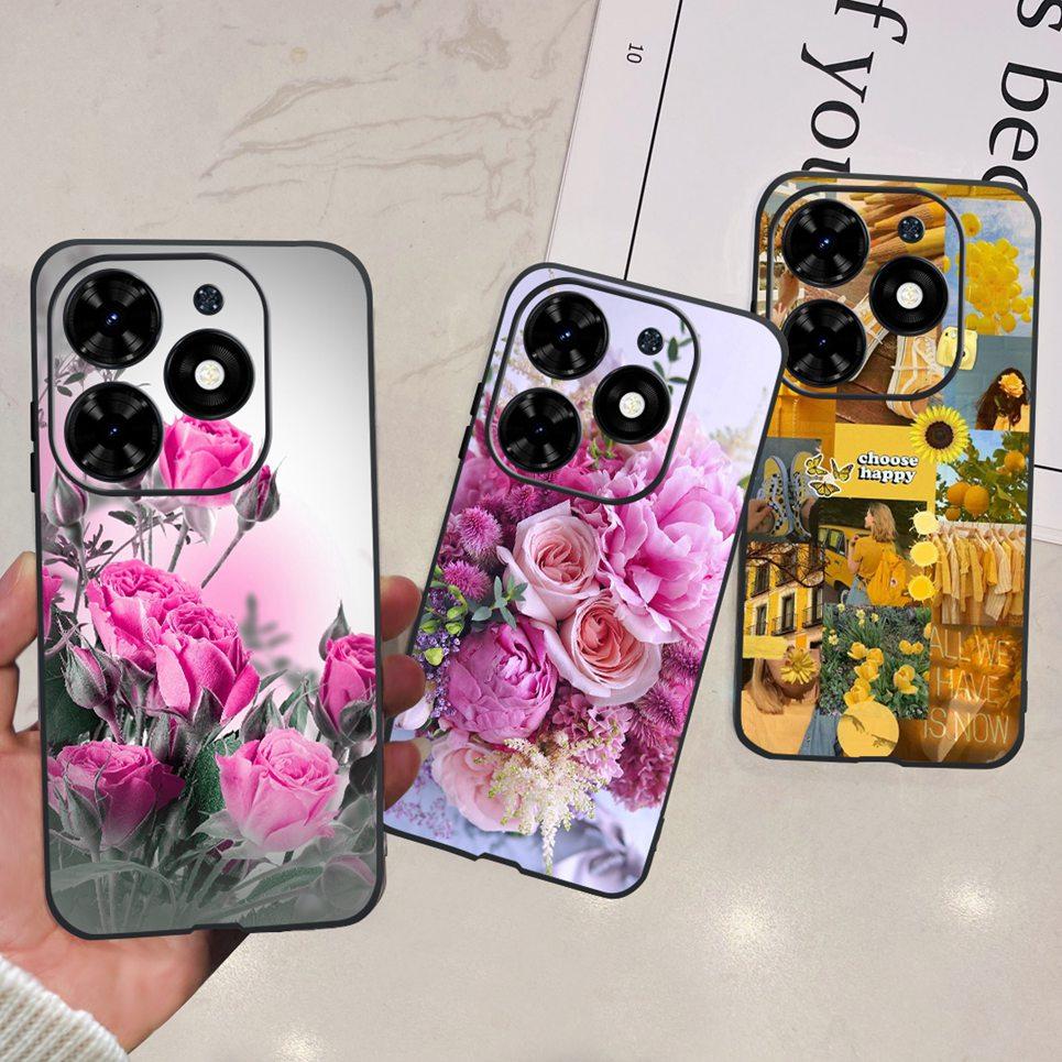 For Cover Tecno Spark Go 2024 Bumper Case Butterfly Cute Cat  Flower Phone Cover Soft Clear Silicone TPU cAPAS Spark GO 2024 Bag