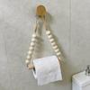 No Drill Hemp Rope Wooden Bead Design Toilet Paper Holder with Self Adhesive Hook Toilet Roll Holder Bathroom Accessories 1PC
