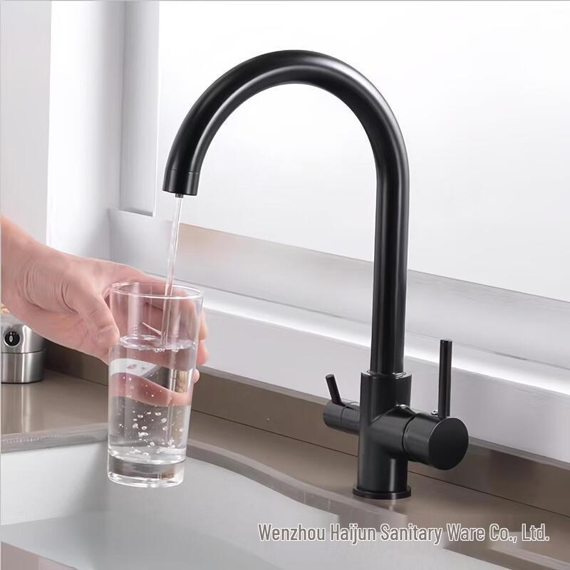 TLXT Wall-Mounted Dual-Control Kitchen Faucet for Hot/Cold & Purified Water