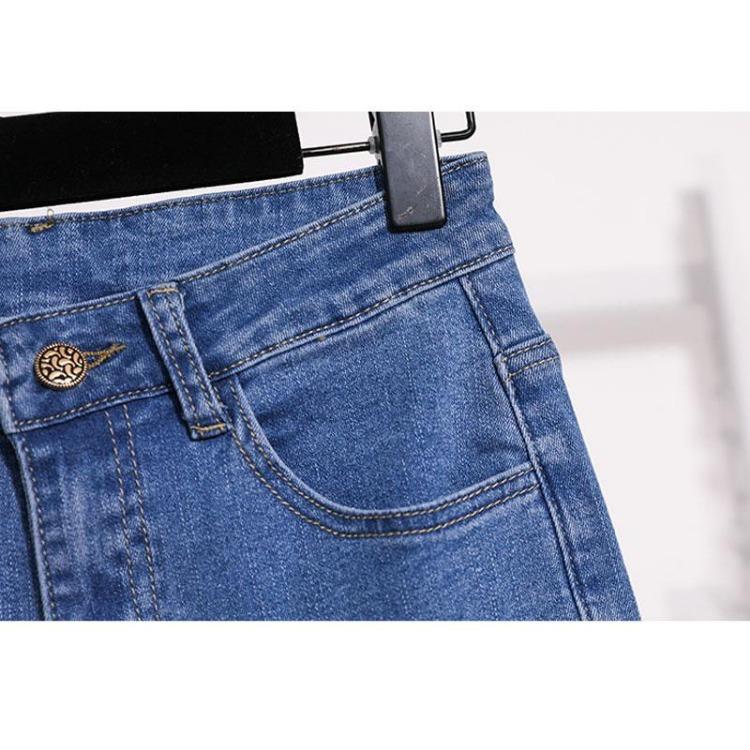 Blue Flare Jeans Pants for Women Plus Size 5XL Elastic Loose Casual Harem Trousers with Buttons Spring