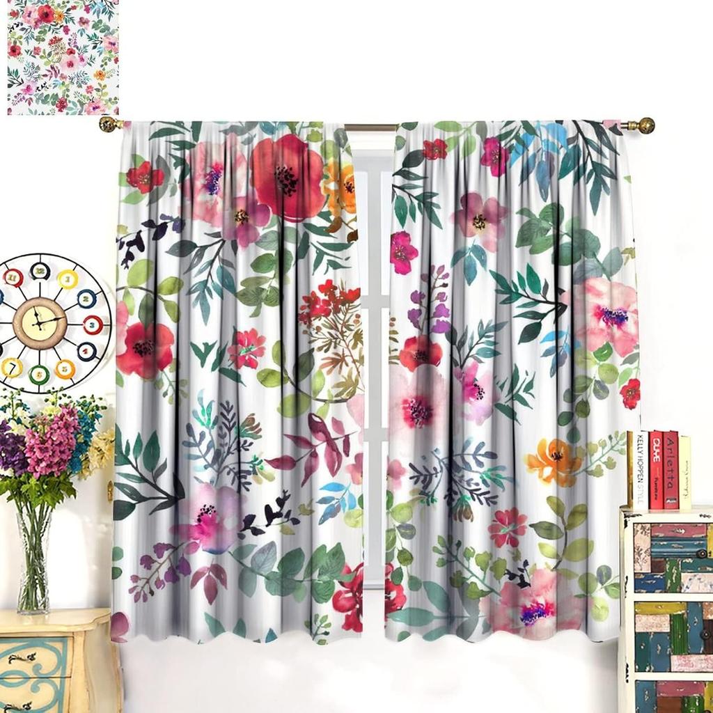 Floral Blackout Windows Curtains   Watercolor Floral Pink Floral Curtain Decoration Pink Curtains   for Home Living Room Bedroom D