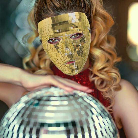 Lightweight Glitter Face Mask Halloween Disco Ball Mask, Breathable Mirror Mosaic Masquerade, Shiny Effect Party Costume for Dance Performance,