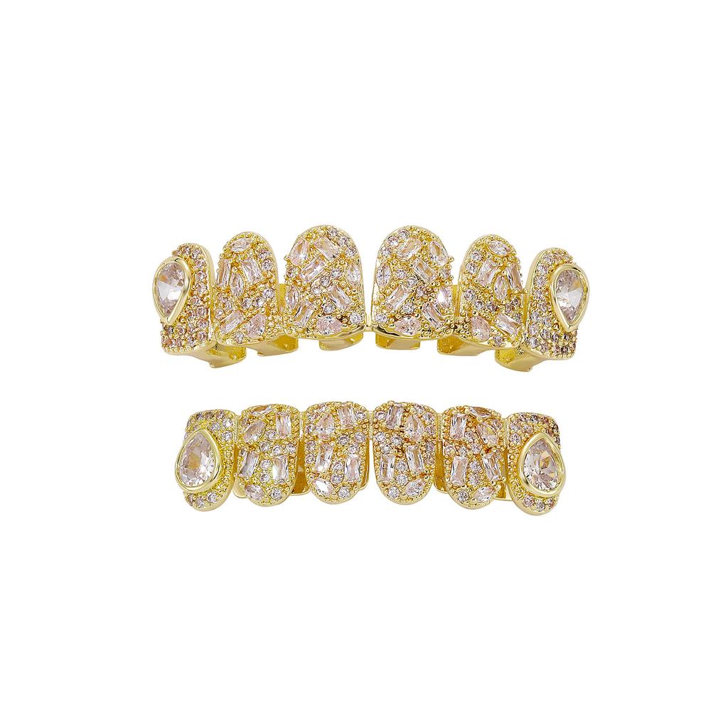 HotSale Hip Hop Men Grillz Full Micro Pave Zircon Iced Out Rapper Stage Cosplay Bling Teeth Decoration Jewelry