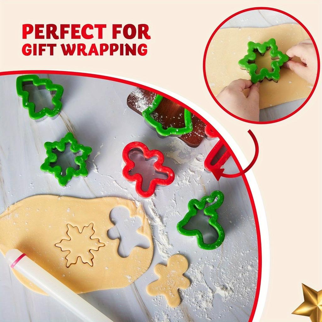 JOYFY 13 PCS Christmas Cookie Cutters in Stainless Steel with 3.5 plus Grip and a Rolling Pin for Xmas Holiday Party Baking