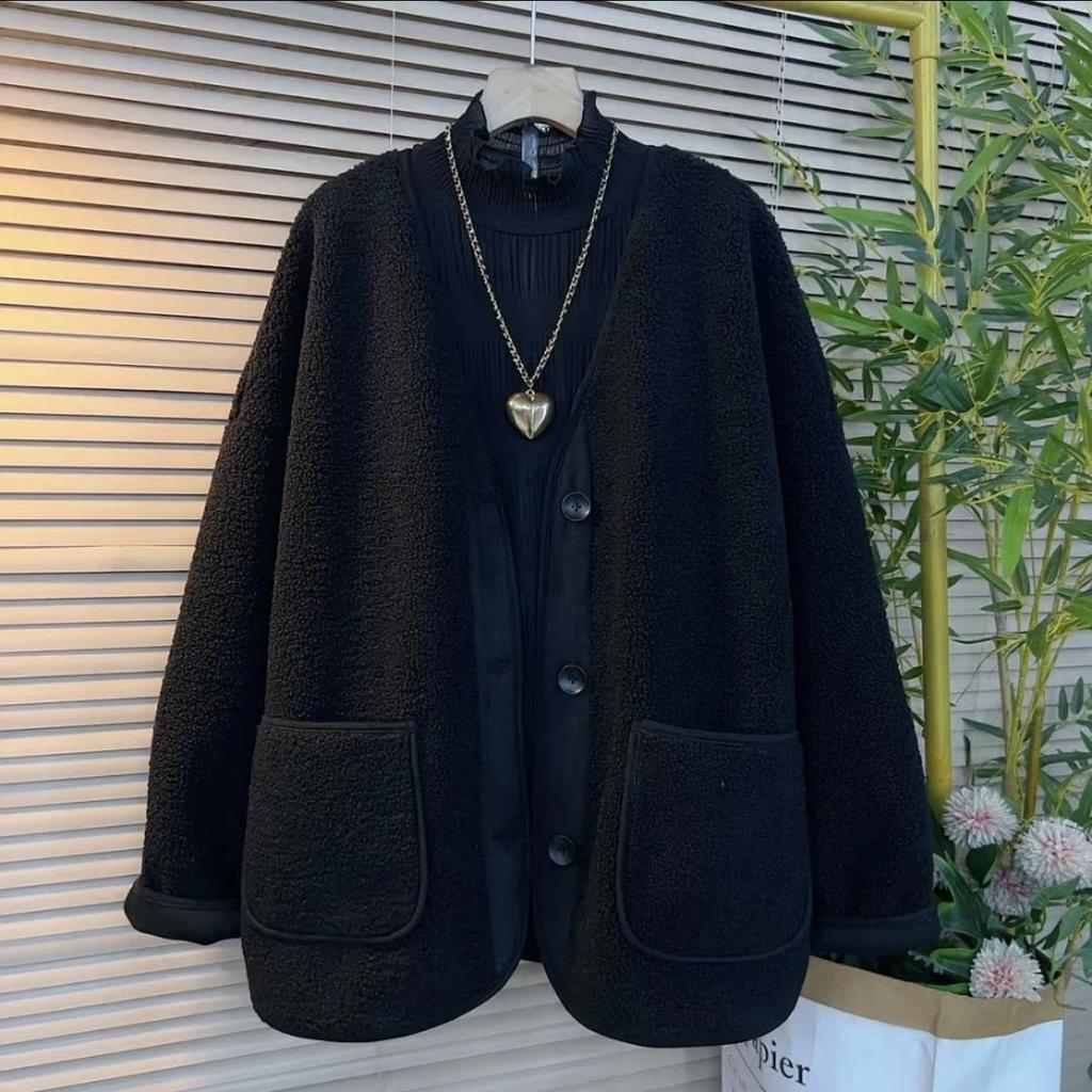 Damen Wintermantel Oversize Jacke Verdickter Samt Windjacke Locker Lässig Leopardmantel Oberteil