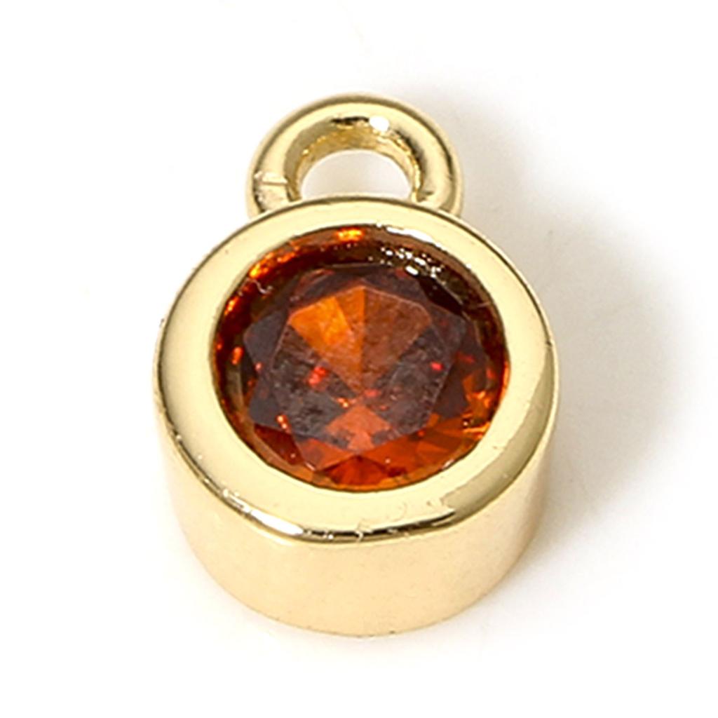 2PCs Classic Brass Birthstone Charms For Necklace DIY 18K Real Gold Plated Round Multicolour Cubic Zirconia Pendant 8mm x 5.5mm