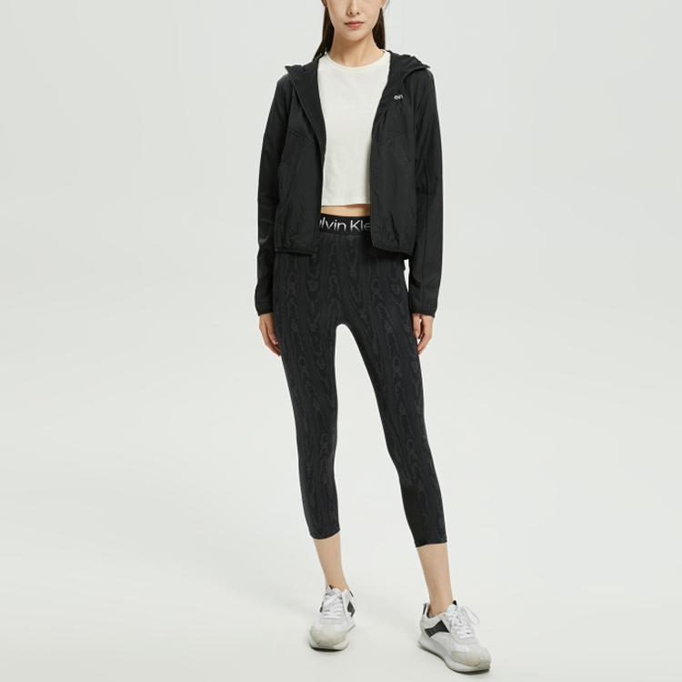 Calvin Klein SS22 Logo Print Hooded Short Sports Jacket Women Jackets Black 4WS2O514-001