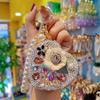Folding Mirror Keychain Women Portable Makeup Mirror Rhinestone Faux Pearl Chain Sparkling Mirror Pendant for Touch-Ups Handbag