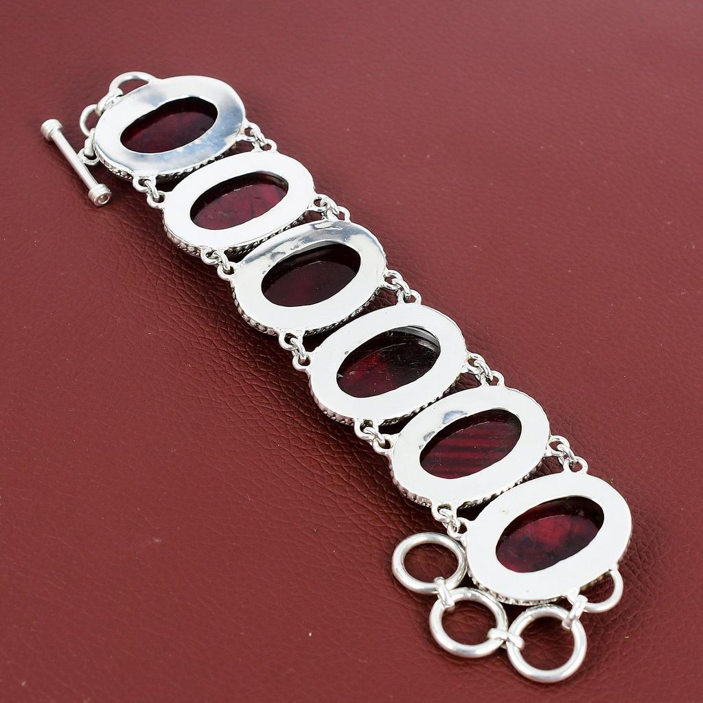Red Fire Labradorite Bracelet 925 Sterling Silver Bracelet Gemstone Jewelry Handmade Vintage Bracelet Adjustable Chain Bracelet Gift For Dad