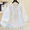 Sibaishe Women's Round Neck Long Sleeve Tie-Waist Blouse