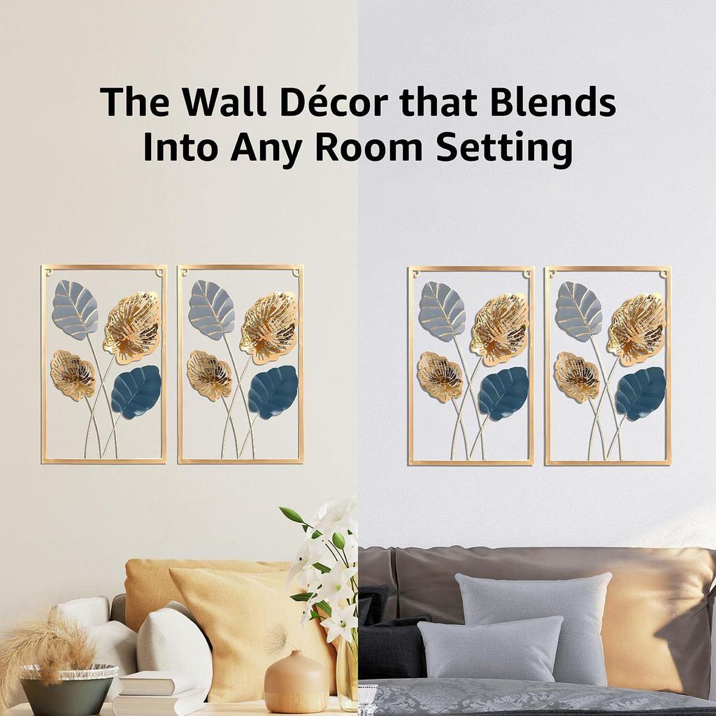 Gold Metal Wall Art Decor for Living Room | Elegant Iron Wall Hanging |  Wall Hanging | Wall Décor | Easy Installation | 42 x 28 cm Each | Set of 2