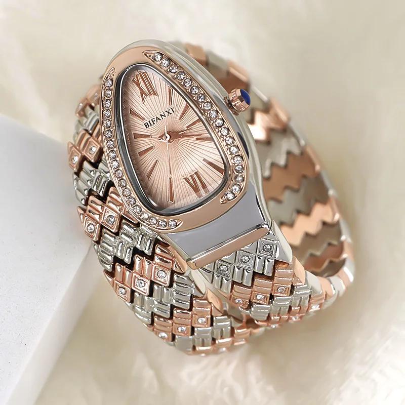Creative Snake Quartz Watch for Women Hot Sale Luxury Stainless Steel Watch Strap Wristwatch Fashion Lady Dress Jewelry Relogio