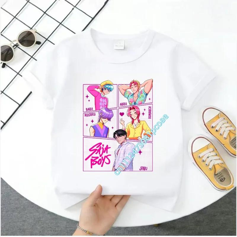 K-pop Demon Hunter Cartoon T-shirt, Summer Polyester T-shirt, Saja Children's Set, Gift, Baby and Children's Clothing for Summer