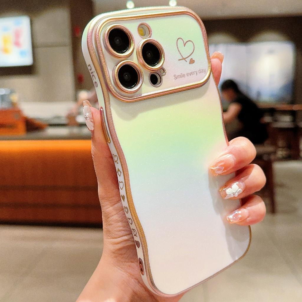 For iPhone 15 Pro Max Case Curly Shape Love Heart TPU Phone Cover Iridescent Gradient