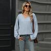 Autumn and Winter V-neck Loose Casual Long Sleeved T-shirt Women Fashion Elegant Simple New Solid Color Top Office Shirt Women's Clothing