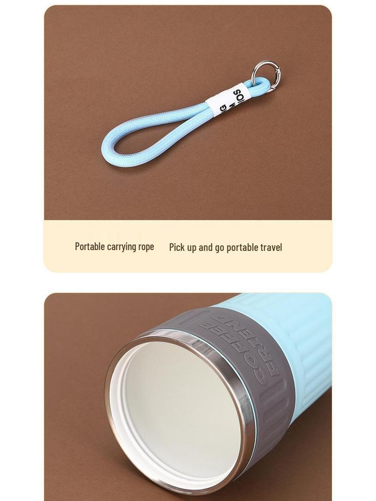 Portable Insulated Ceramic Liner Coffee Cup with Straw - Unisex Light Luxury Style for Office and Car