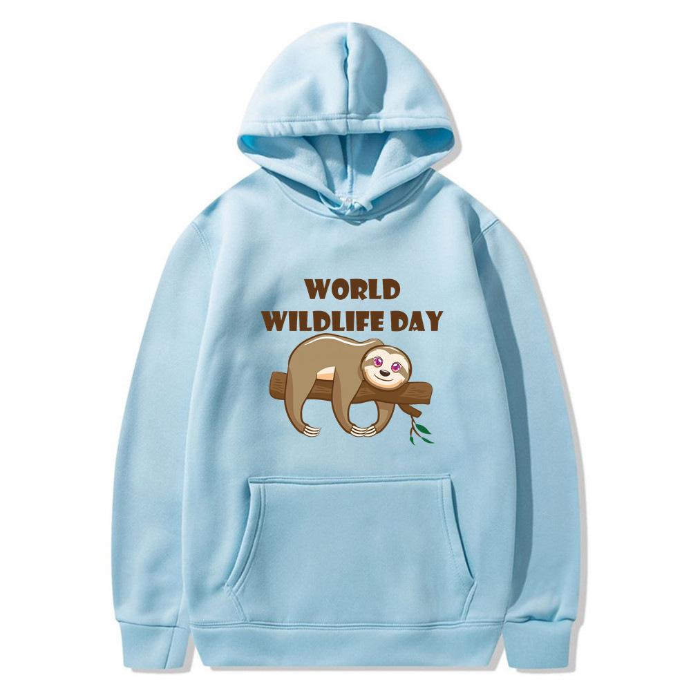 New World Wildlife Day hoodie sleeping bear print sweatshirt sweater autumn and winter velvet