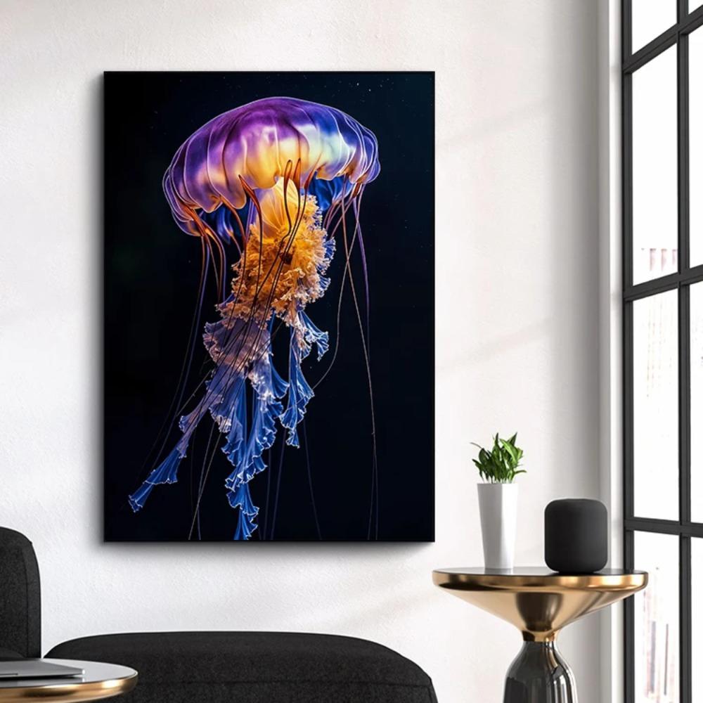 Vibrant Colorful Jellyfish Marine Wildlife Posters Nautical Coral Prints Canvas Painting Wall Art Picture Home Living Room Decor