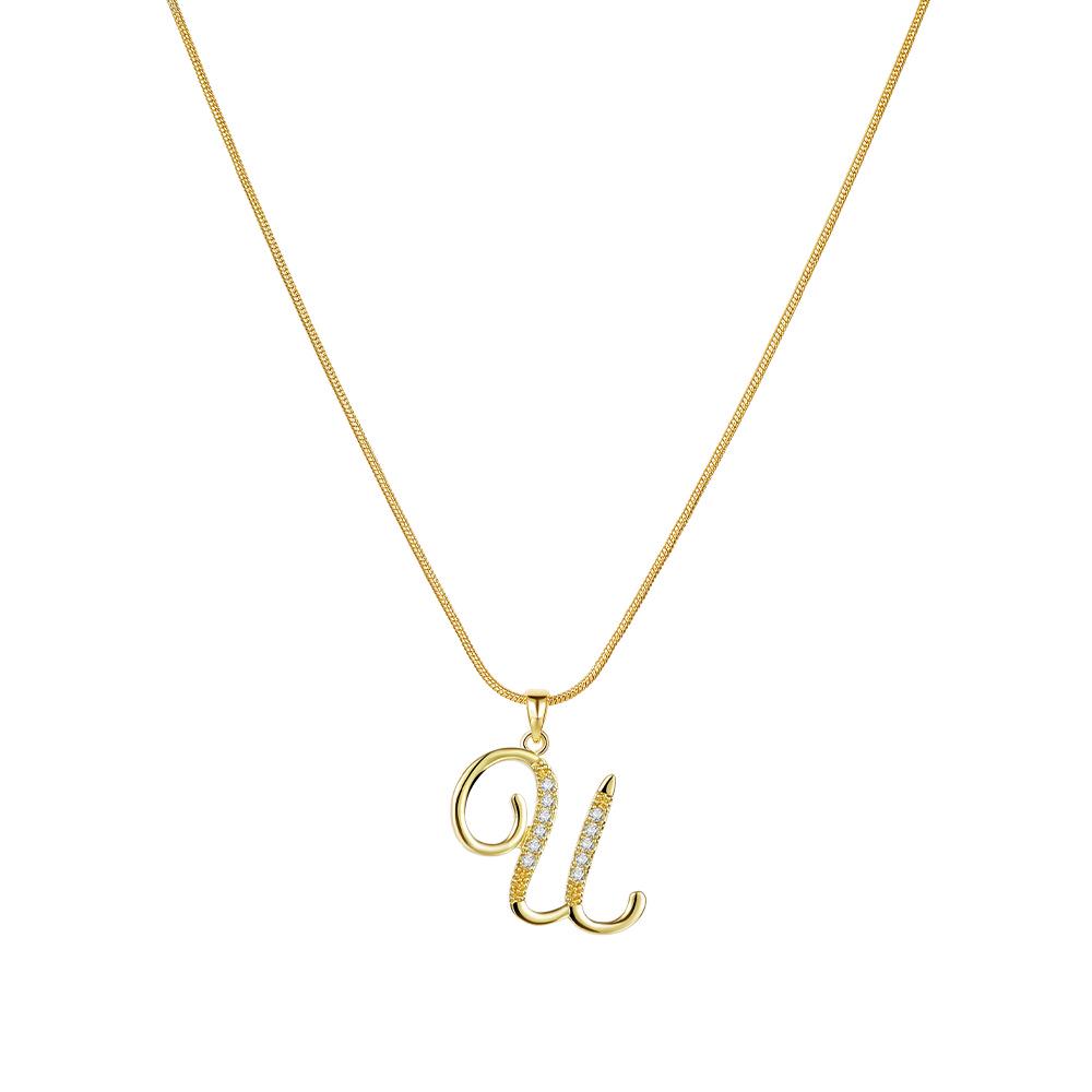"Elegant 26-Letter Zircon Inlaid Gold Snake Chain Necklace"