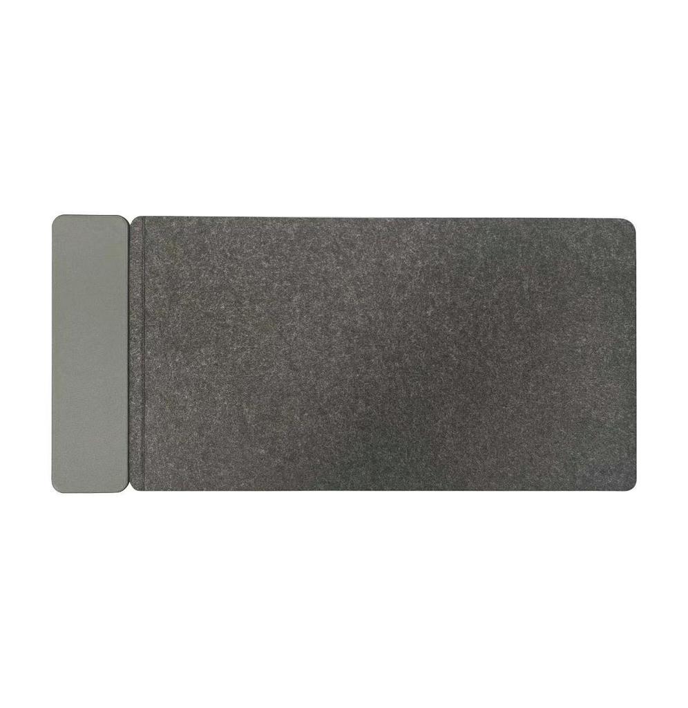 Felt Leather Dual-Sided Anti-Slip Waterproof Desk Mat with Wireless Charging for Phone & Earphones