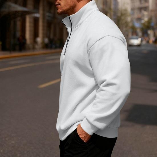 Men Quarter Zip Sweatshirt Mock Neck Fleece Lined Pullover Solid Color Loose Casual Warm Sweatshirt for Winter Sports Street Party Wear