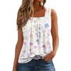 Women's Fashion Casual Pleated Square Collar Sleeveless Vest Print Summer T-shirt