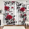 2PC Red Rose Black Branch Curtains Romantic Floral Print Light Filtering Drapes Elegant Modern Home Decor for BedroomLiving Room
