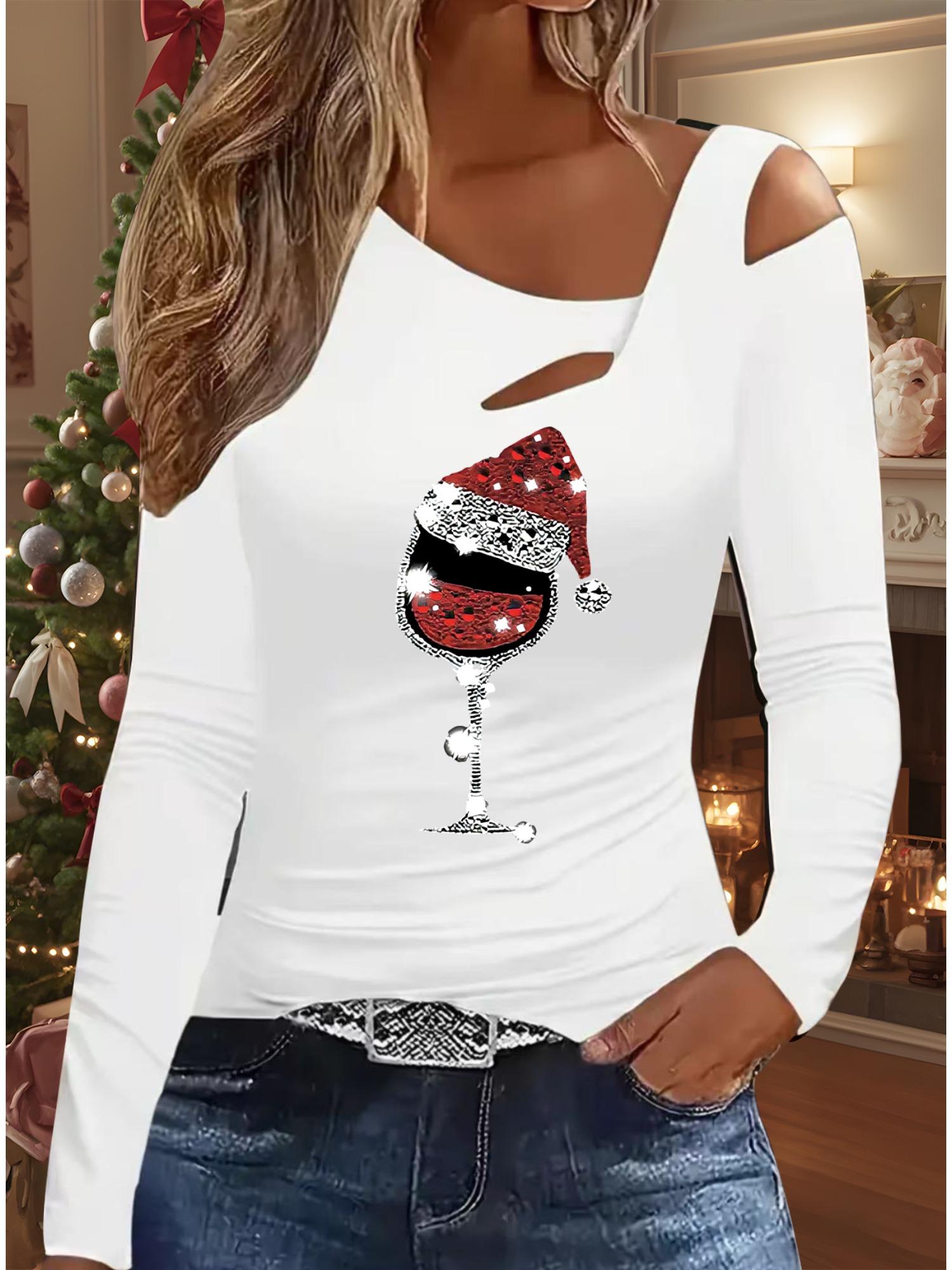 

Осень и Зима Женский Новый Повседневный Топ с Длинным Рукавом Рождественский Узор Идеальный Подарок на Хэллоуин Рождество Футболка XXL белый