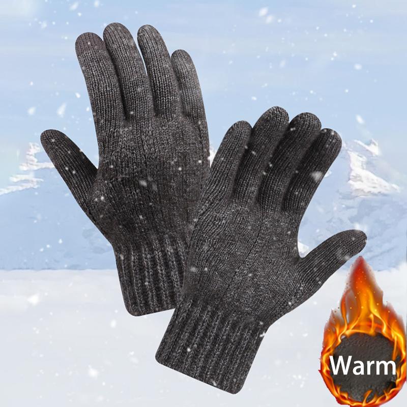 Verdickte gestrickte Wollhandschuhe für Herren Winter Warm Touchscreen Fleecegefüttert Fingerhandschuhe Mode Pendlerstil Business Schwarz