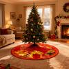 Christmas Tree Skirt with Gift Box and Ornament Print Holiday Decoration Round Mat for Home Office Party Use