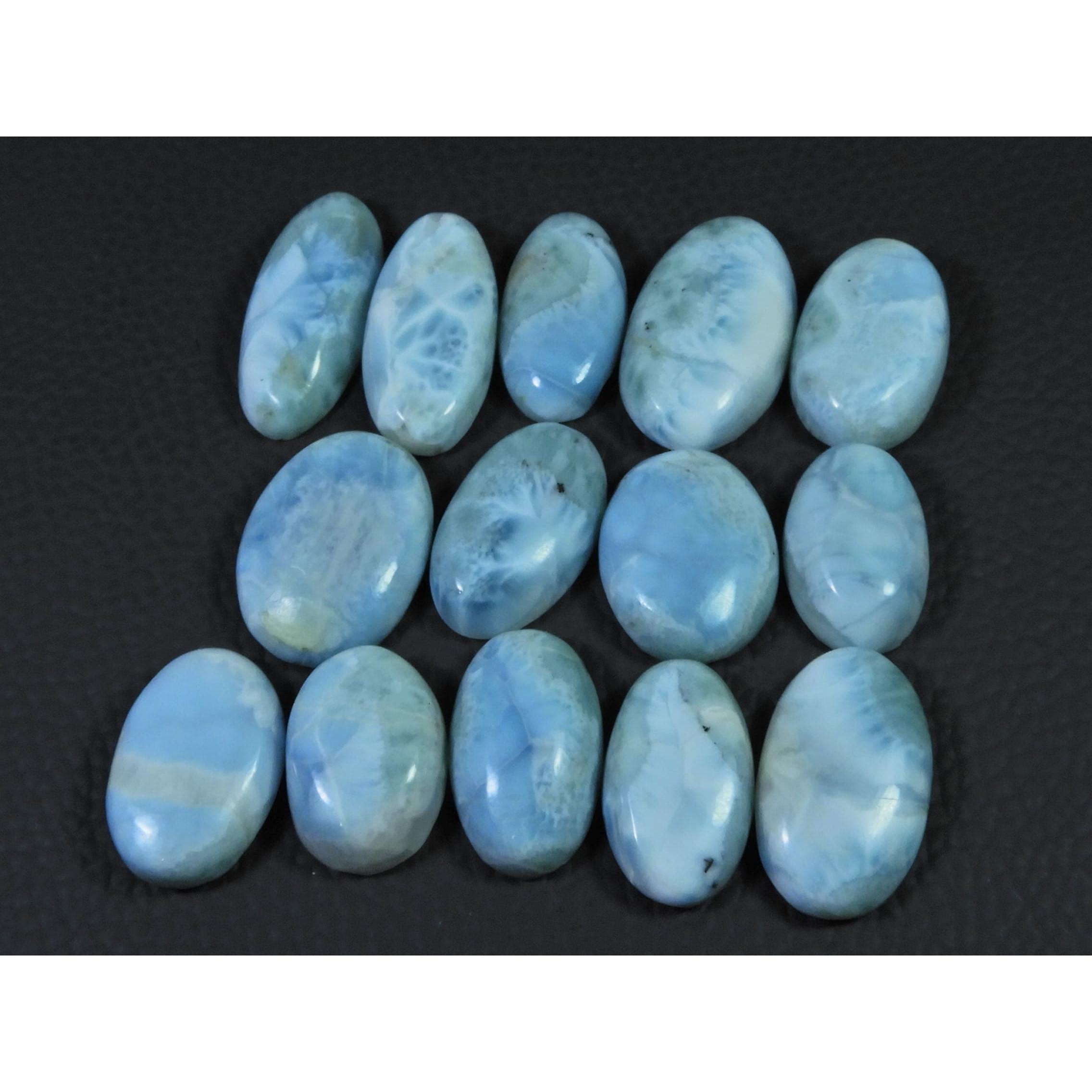 

251Cts. Natural Larimar Pectolite Oval Cabochon Loose Gemstone 14 Pcs Lot C-832