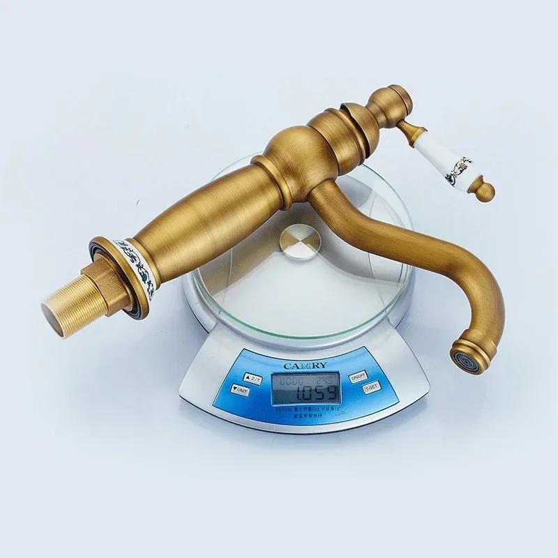 Antique Retro Faucet Bathroom Basin Taps Hot and Cold Rotatable Water Taps Ceramic Bathroom Sink Faucet Torneiras do banheiro