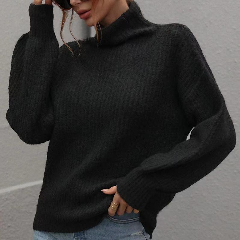 IHUASU Autumn and Winter Solid Colour Pullover Loose Women's High Neck Sweater