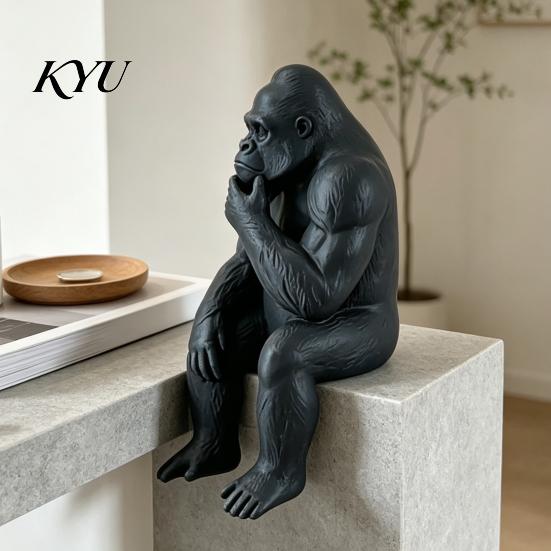 Office Bookshelf Decoration 3D Printed Thinking Gorilla Figurine, Mini Thinker Statue, Decorative Shelf Sitting Statue Modern Minimalist Sculpture for