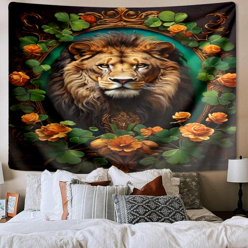 Lion Portrait With Flowers Tapestry Room Decoration Wall Hanging for Living Room Bedroom, dormitory, Birthday and Christmas gifts